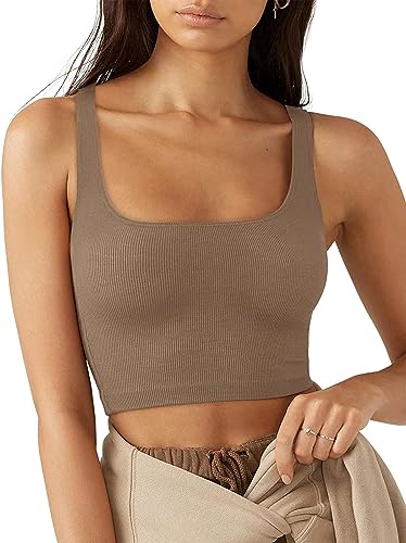 Rongseng Damen Crop Tops Sexy Ärmellos Quadratischer Hals Tank Top Sport...