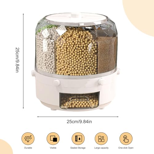 Almacenamiento de arroz y alimentos giratorios en dispensador de cereal blanco 5