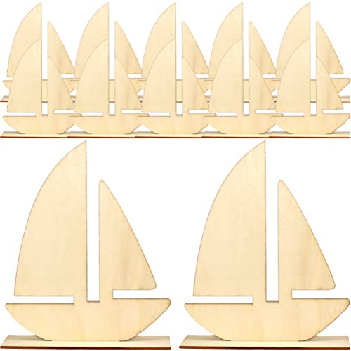 Ocean Decor Kids Beach Toys 10Pcs Unfinished Wooden Boat Cutout, Wood Boat Decoration to Paint for Arts Crafts DIY Projects Home Party Decoration Ocean Decor Kids Beach Toys