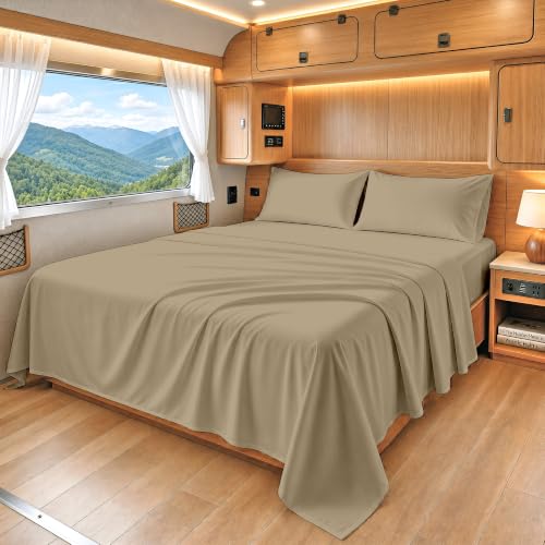 Image of SGI bedding 100% Egyptian Cotton Sheets RV King Size - 600 Thread Count Sheets Set, Soft, Cooling, 15 inch Deep Pocket, Luxury Hotel Bedding, Breathable, Durable - Taupe