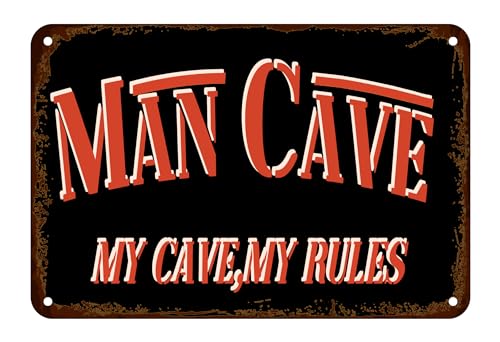 LQNMPPH Lustiges Metall-Blechschild mit Aufschrift "My Cave My Rules", Wanddekoration, für Bar, Garage, Badezimmer, Büro, Schlafzimmer, Zuhause, 30,5 x 20,3 cm