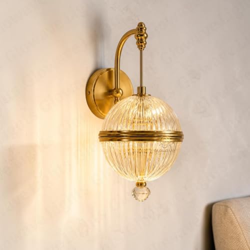 Image of Glowave Modern Ribbed Acrylic Globe with Crystal Accent Wall Light for Bedroom, Living Room, Hallway & Hotel - Tricolour (White, Warm White, Natural White) (K33 /1W)