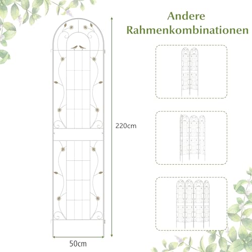COSTWAY Rankgitter Metall, 2er Set, dekorativer Gartenzaun, freistehende Rankhilfe, Spalier Garten zum Stecken, Rankspalier für Kletterpflanzen Blume Gurke (220 x 50 cm, Weiß)
