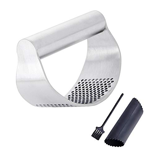 Gallity Christmas Gality Kitchen Garlic Press Stainless Steel Garlic Crusher Kitchen Garlic Press Rocker Garlic Mincer Crusher with Garlic Peeler and Cleaning Brush Vegetable Squeezer Kitchen Tool