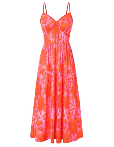 GRACE KARIN 2026 Womens Hawaiian Midi Sundress Summer Vacation Spaghetti Floral Clothes Boho Casual Dresses with Pockets Red Black Floral XL - image 1
