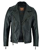 A&H Apparel: Motorcycle Genuine Leather Jacket - Hand-picked Genuine Top-Grain Cowhide Leather Biker Jacket for Men (Black, Large)