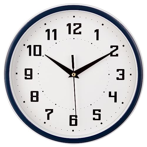 Topkey Reloj de pared redondo silencioso de 9 pulgadas de estilo moderno sin tictac, decorativo, dormitorio, oficina, estudio, cocina, reloj de pared, azul