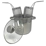 Pentola Pasta Acciaio Inox, Pentola Induzione con Scolapasta Acciaio incorporato, pastaiola doppio cestello Coperchio in Vetro Temperato, Diametro 22 Centimetri (22cm)