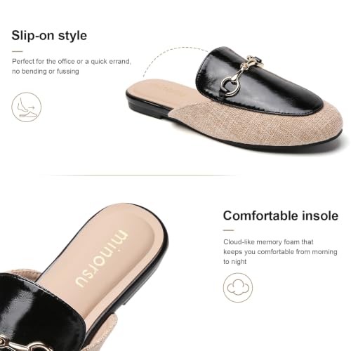 Image of Minorsu Buckle Mules for Women Flats Loafers Shoes for Work Office Business | Slip on,Round Toe,Backless,Slides, Casual