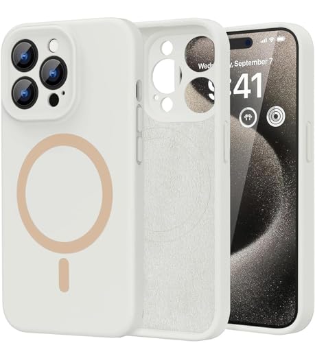 DIZORO Magnetic Silicone Case Compatible for iPhone 15 Pro Max 6.7-Inch, Silky Soft Touch, Shock Absorbing Phone Cover with Camera Lens Full Protection - Titanium