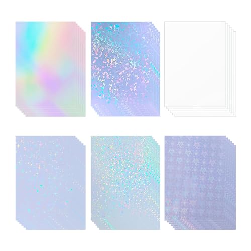 Bleidruck 36 Blatt holografische klares Vinyl holografische Aufkleber Papier selbstklebend transparentes holografische Overlay Film mit A4 Größe 6 Styles gemischt