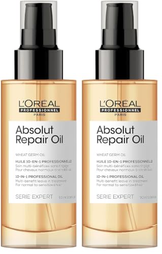 L’Oréal Professionnel, Aceite 10-en-1 Oil Tratamiento Reconstructor para Pelo Seco y Dañado, Absolut Repair, 90ml (Paquete de 2)