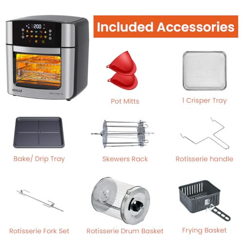 INALSA Air Fryer Oven|16L, 1800W|Stainless Steel Body12-in-1 Functions,Fry,Bake,Grill,Dehydrate,Roast& Reheat|10 Preset|Rotisserie & Convection|Dishwasher Safe Accessories|2Yr Warranty,Aero Crisp 16 view 2