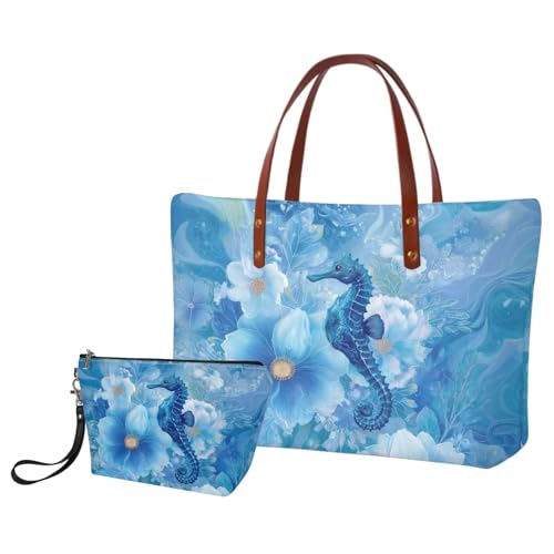 Image of 2PCS Tote Bag for Women Top Handle Purse with Wallet, Hobo Bag Tote Shoulder Bag with PU Cosmetic Bag