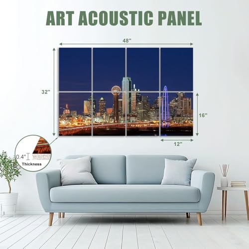 Paneles acústicos artísticos autoadhesivos Skyline Dallas Texas 8 unidades 48"x32" para oficina, hogar y estudio miniatura 2