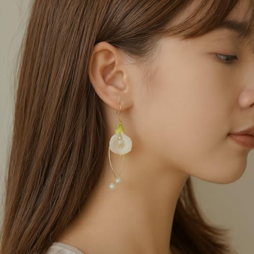 Handmade Calla Lily Dangle Earrings – Micro-Crochet Flower, 14K Gold-Plated Hooks, Lightweight Bridal & Bridesmaid Jewelry Gift for Women2