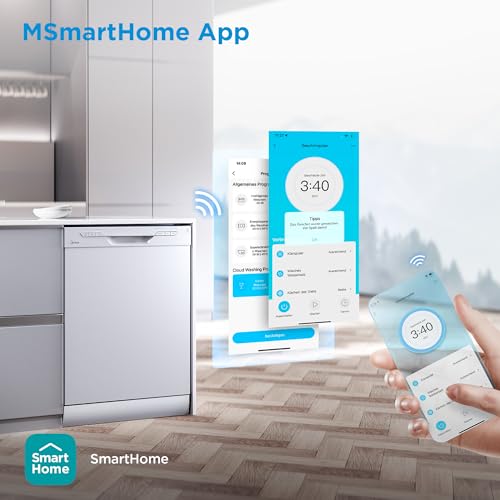 Foto von Midea SF 3.60NW PRO Geschirrspüler, 14 Maßgedecke, Spülmaschine mit WLAN, Geschirrspüler Freistehend Unterbaufähig, 5 Reinigungsmodi, 47 dB, 3/6/9h Startzeitvorwahl, Weiß