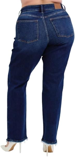 Judy Blue Mid Rise Straight Leg with Fray Hem 82622 (US, Numeric, 11, Regular, Regular, Dark Blue)