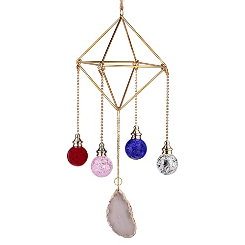 Yatming Geometric Metal Frame Air Plant Holder Hanging Ornament With Glass Ball & Natural Color Agate Slice Home Decoration For Plants Display Stand #TOP13