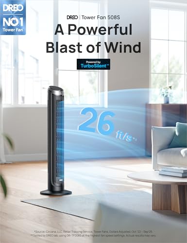 Image of DREO Smart Tower Fan for Bedroom, 90 Oscillating 40 inch Standing Fan, 26ft /s High-Speed 5 Speeds 4 Modes, Quiet Room Floor Fans, Touch /Remote /APP & Voice Control, Work with Alexa, 12H Timer, Silver