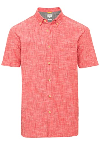 camel active Herren Meliertes Kurzarmhemd aus Reiner Baumwolle Rot,...