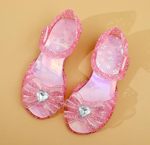 Princess Sandals Jelly Shoes for Girls, Snow Queen Little Girls Toddler Glitter Dress Flats with Bow Birthday Frozen Inspired Party Cosplay Costumes2