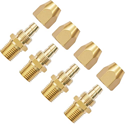 Pronese 4pcs Premium Solid Brass Pneumatics Reusable PU Hose-End Repair Fitting 3/8 Barb For 3/8-Inch ID Polyurethane Air Hose With 1/4 NPT