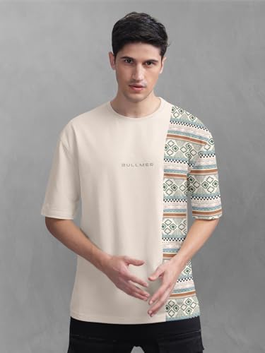 Image of BULLMER Trendy Front and Back Printed Oversized Round Neck T-Shirt for Men - Pack of 2