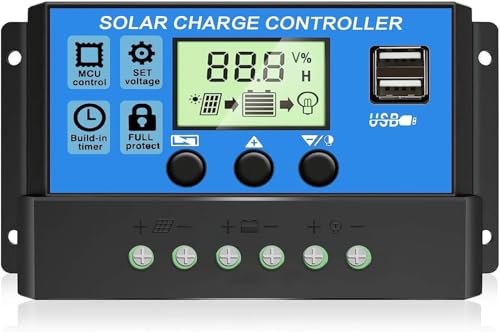 OOYCYOO 30A 12V/24V Solar Laderegler Solar Ladegerät Controller Solarpanel Batterie Intelligente Solarregler mit 5V Dual USB Port LCD Anzeige für Blei Säure Batterien