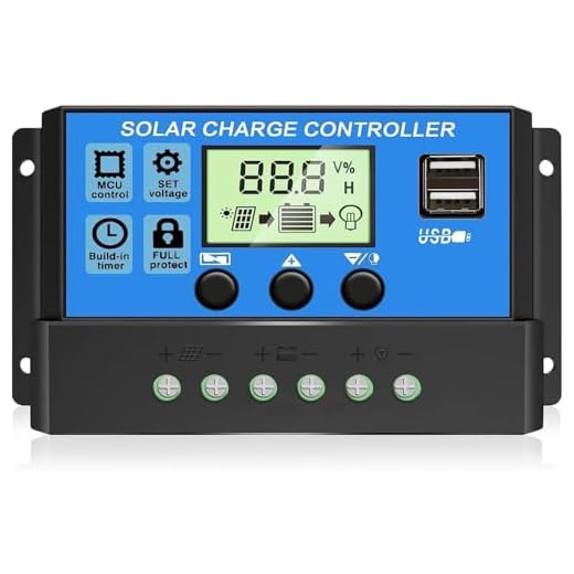 OOYCYOO 10A 12V/24V Solar Laderegler Solar Ladegerät Controller Solarpanel Batterie Intelligente Solarregler mit 5V Dual USB Port LCD Anzeige für Blei Säure Batterien