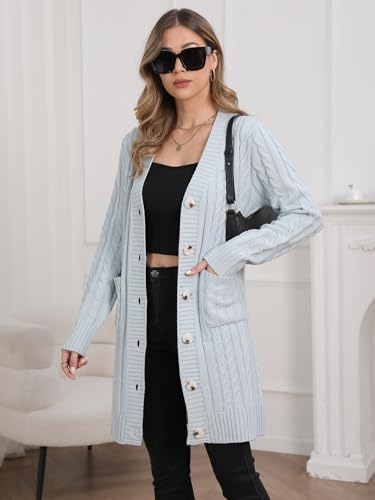 Image of Womens Cardigan Sweaters Cable Knit Sweater 2026 Fall Winter Chunky Open Front Button Down Coats with Pockets