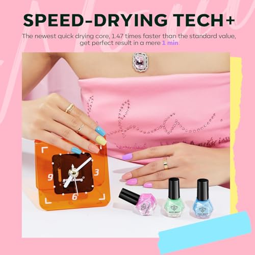 Image of modelones Nail Polish Set, 6 Colors Spring Summer Easter Macaron Pastel Nail Polish Soft Pink Purple Blue Green Orange Quick Dry Nail Polish Kit Salon Home DIY Manicure Kit Gift For Women Girl
