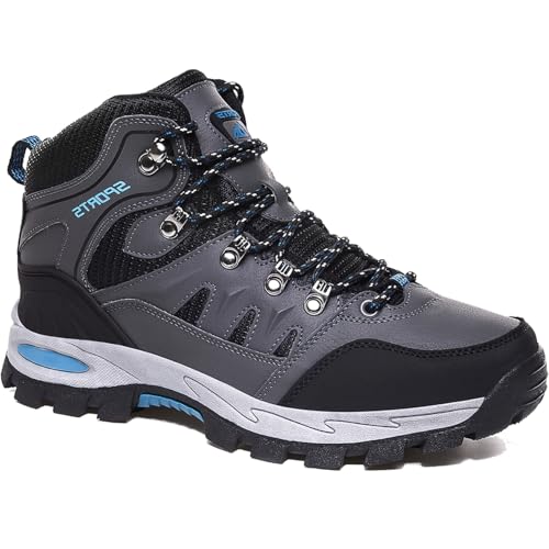 Image of HODTOB Hiking Boots Mens Womens Lace-up Non-Slip Outdoor Men Women Mountain Trekking Shoes for All Season Walking Travelling Backpacking Camping Shoes Sneaker Grey 10.5UK