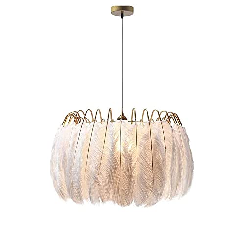Lustre plume blanche E27 anti-éblouissement suspension ronde pour éclairage doux