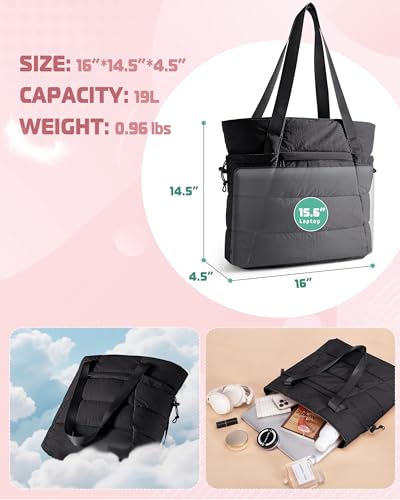 Image of Smasrob Puffer Tote Bag for Women, Lightweight Tote with Laptop Sleeve