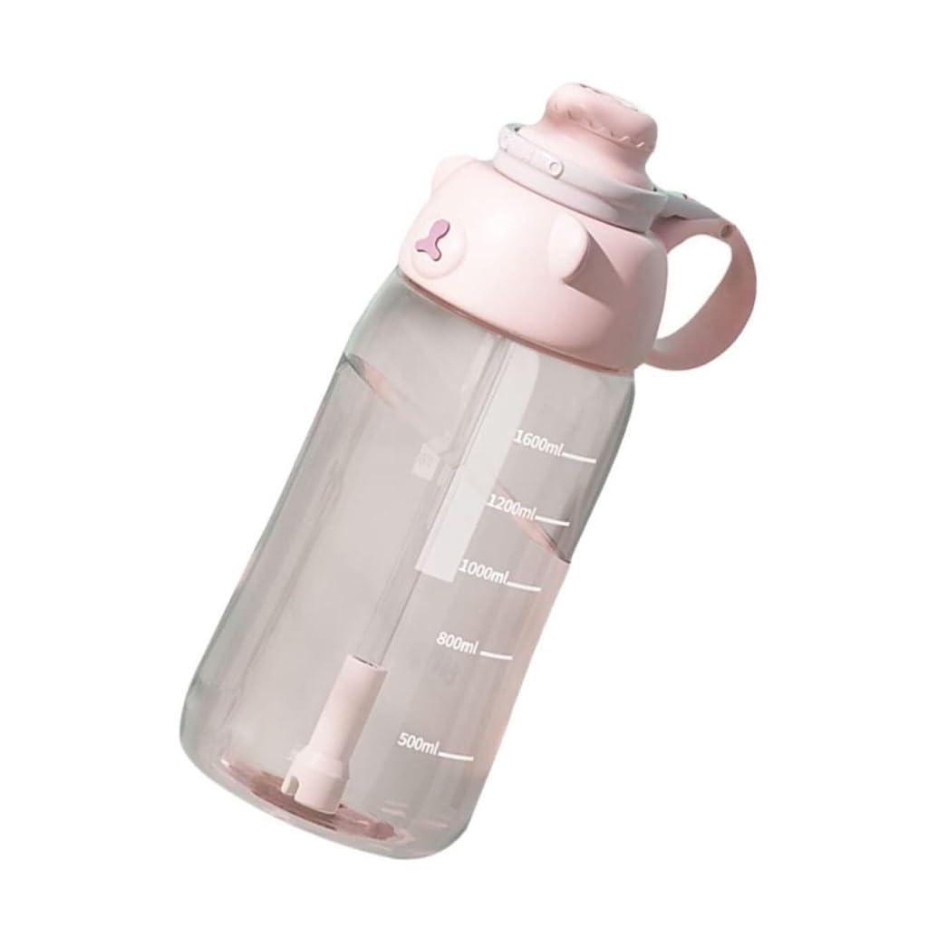 Bouteille d'eau Bouteille d'eau en Plastique Bouteille d'eau de Sports de Plein air Bouteille d'eau Mignonne de Tasse avec la Bouteille d'eau de Forme Physique de Paille Gourde(Rosa)