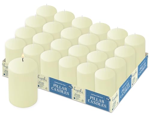 Hyoola Ivory Pillar Candles 2-inch x 4-inch - 24 Pack Unscented Bulk Pillar Candles - European Made