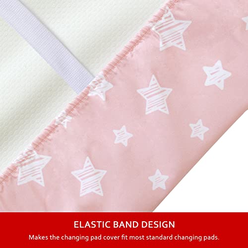 Image of Changing Pad Cover for Girls 2 Pack, Lovely Print Soft Diaper Change Table Sheets, Fit 32 inchx16 inch Contoured Pad, Comfy Cozy 2-Pack Cradle Sheets,Pink&Pink Stars