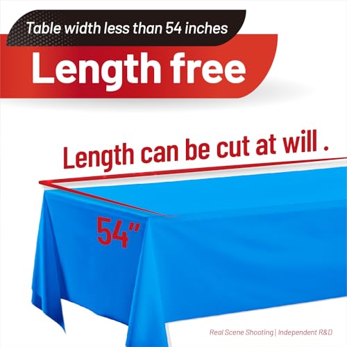 Image of Plastic Table Cloth, 110 Ft X 54 in Disposable Tablecloth Blue Tablecloth Premium PEVA Plastic Table Cloth Disposable with Any Cut Sliding Cutters for Picnics, Parties, Birthdays, Festivals