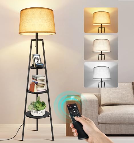 OUTON Lampadaire Trépied avec 3 Étagères, Lampadaire Salon LED...