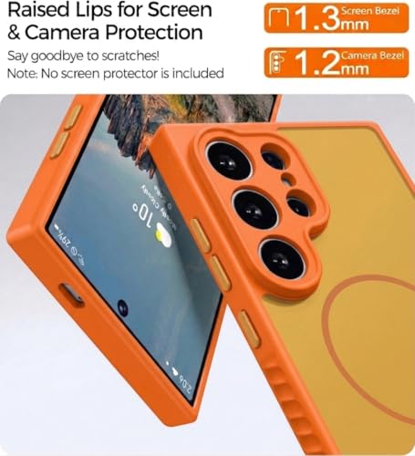 Image of VONZEE Matte Magnetic Case Compatible for Samsung Galaxy S24 Ultra Wireless Charging Shockproof Anti-Scratch TPU PC Slim Fit Full Protection Phone Cover for Samsung Galaxy S24 Ultra-Orange