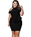 Lalagen Women's Plus Size Cold Shoulder Peplum Dress Bodycon Party Dress Black XXXL