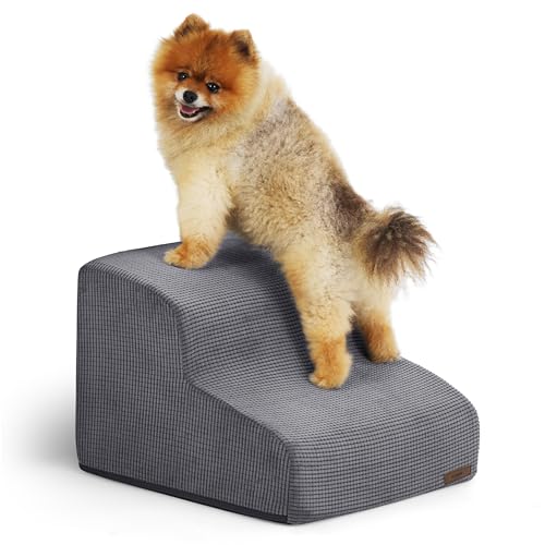 Lesure Dog Stairs for Small Dogs and Cats Pet Steps Ramp for Bed and Couch with CertiPUR US Certified Foam with Non Slip Bottom Grey 2 Steps