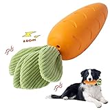 HEYKEY Dog Squeaky Chew Toys, Indestructible Dog Chew Toy Suitable for Aggressive Chewers, Durable Natural Rubber Carrot Dog Toys Milk-Flavored Dog Teeth-Cleaning Toy for Puppy Medium Large Dogs