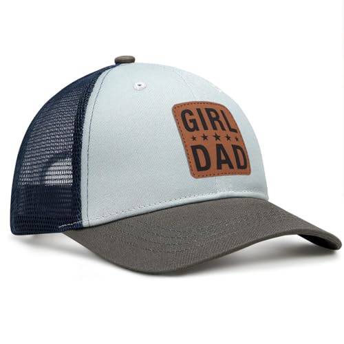 Image of Girl Father Daddy Dad Leather Patch Hat Birthday for Dad Papa from Daughter Son Adjustable Trucker Hat