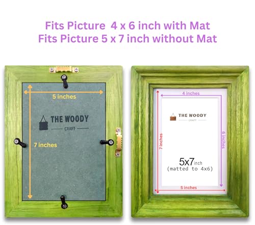 Image of 4 x 6 inch Wooden Photo Frame with Mat, Green Photo Frame 4 x 6 inch with Mat or 5 x 7 inch without Mat for Wall Decoration, Gallery Walls, Best Wooden Photo Frames for Posters and Photos