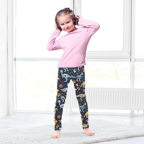 Wusikd Colorful Dinosaur Girls' Leggings Toddler Doodles Bones Kids Yoga Pants Dance Active Tights 4T4