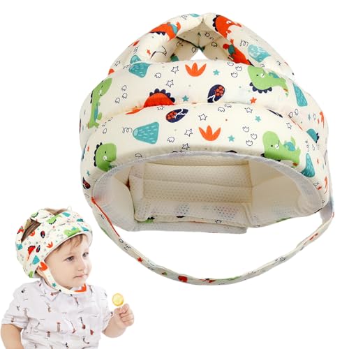 Casco de seguridad para bebé, protector de cabeza de bebé suave y anticolisión ajustable para caminar gateando, patrón de dinosaurio, casco de seguridad