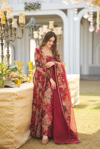 Image of Women Maxi Fashion Anarkali Suit (Gown) (in, Alpha, XL, Extra Large, Maroon)