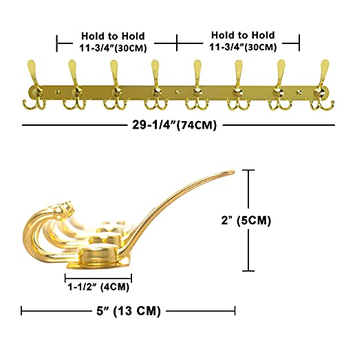 image for Dseap Coat Rack Wall Mount - 29.5” Long 8-Tri-Hooks Heavy Duty Coat 